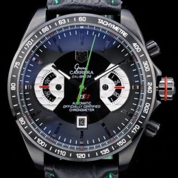 태그호이어 까레라 태키미터 베젤 블랙 다이얼 가죽 스트랩 그린스티치 (Tag Heuer Carrera Tachymeter Bezel Black Dial Black Leather Strap)