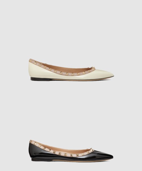 [VALENTINO-발렌티노]페이턴트 가죽 락스터드 발레리나