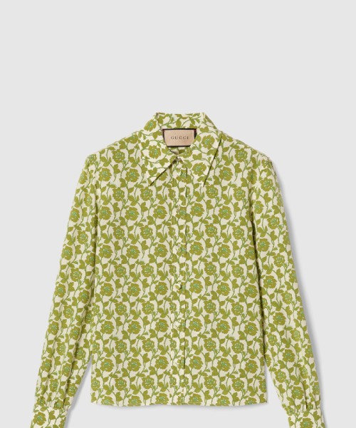 [GUCCI-구찌]플로라 프린트 실크 크레이프 드 신 셔츠 779352
