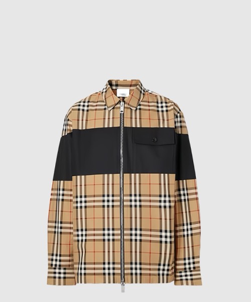 [BURBERRY-버버리]컨트라스트 패널 체크 코튼 셔츠 집업 자켓 80367701