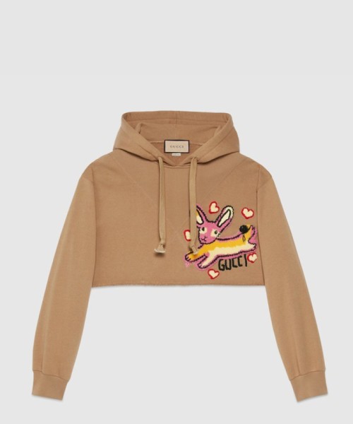 [GUCCI-구찌]로고 코튼 저지 크롭 후드 티셔츠 723564
