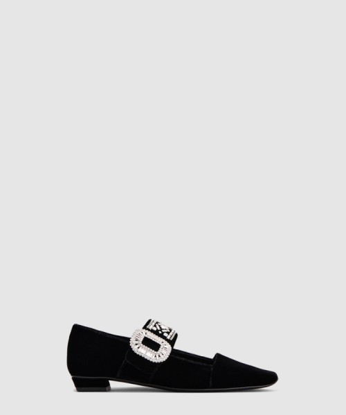 [ROGER VIVIER-로저비비에]크리스탈 벨벳 메리 제인 발레 플랫 0074